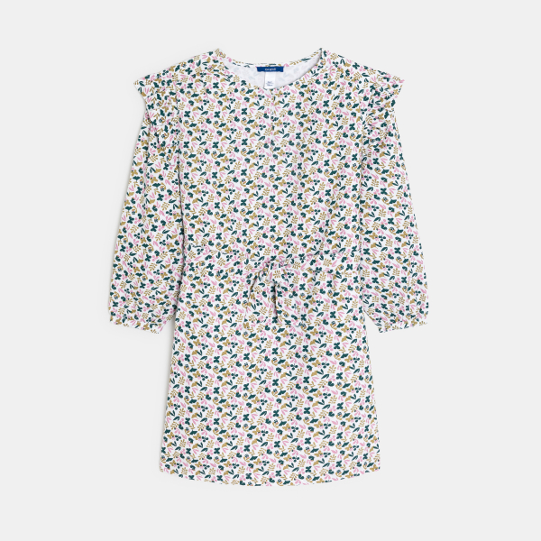 فستان بحزام مطبوع عليه، رمادي اللون، للفتيات